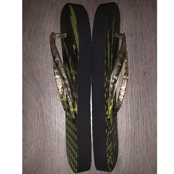 Fox Racing Logo Green and Black Flip Flops Sandals Women's Size 6 - 7 Motocross - Picture 5 of 7